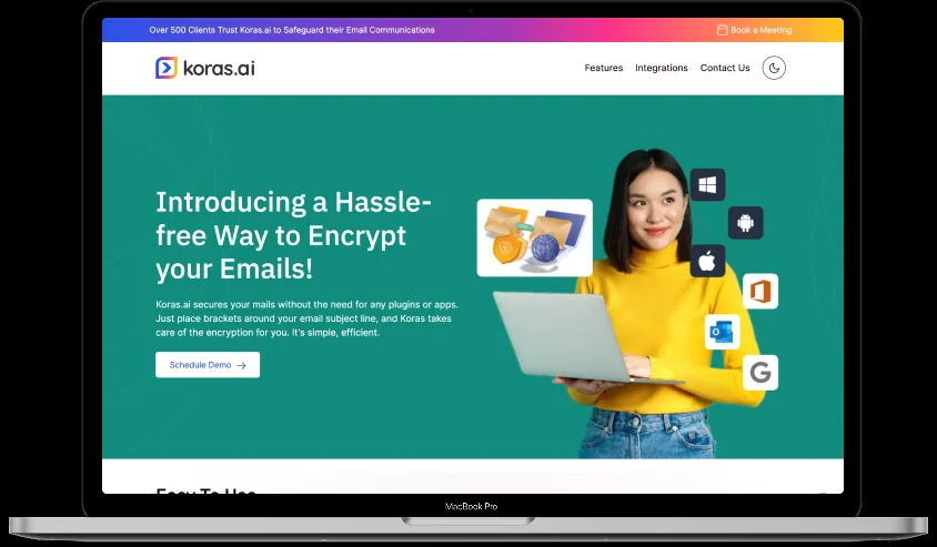 KORAS.AI email encryption platform interface
